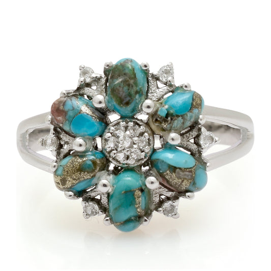 Anillo de Plata con Turquesa Ostra y Topacio Blanco