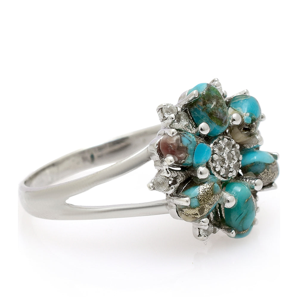 Anillo de Plata con Turquesa Ostra y Topacio Blanco