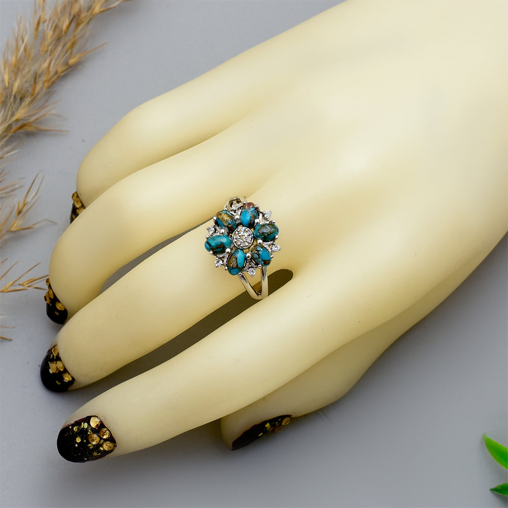 Anillo de Plata con Turquesa Ostra y Topacio Blanco 4 