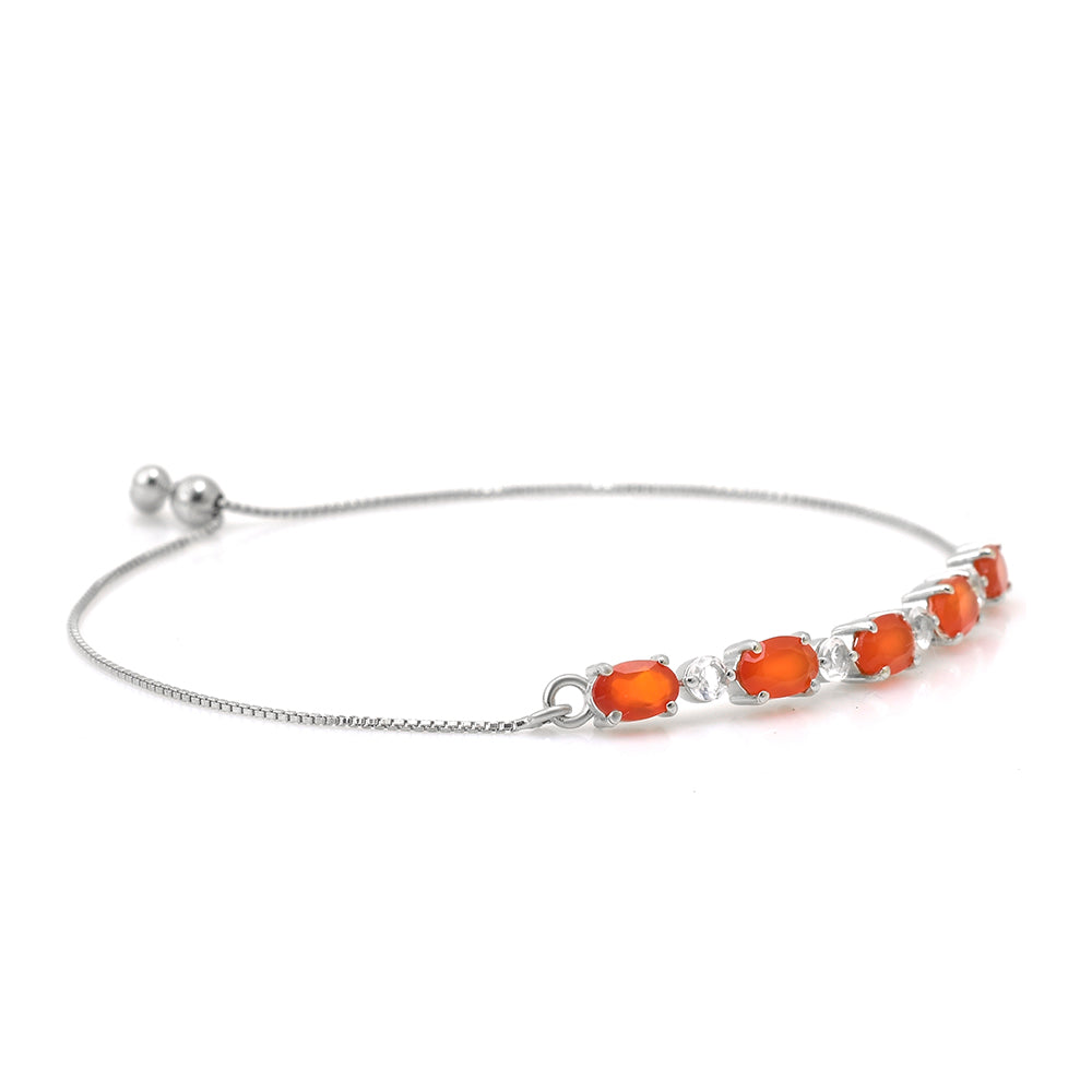Pulsera de Plata con Ágata Roja y Topacio Blanco