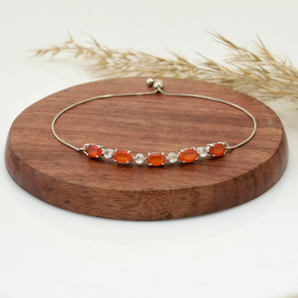 Pulsera de Plata con Ágata Roja y Topacio Blanco 1 