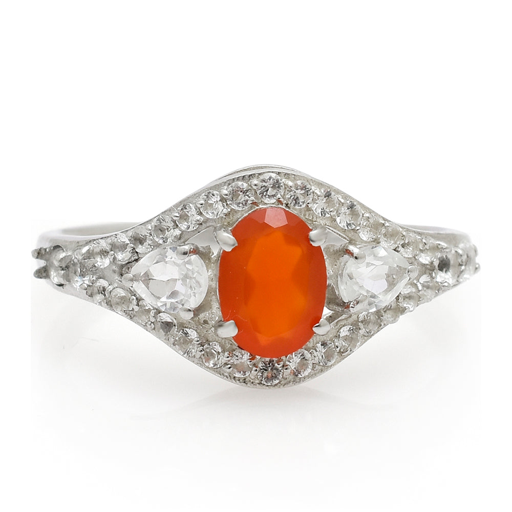 Anillo de Plata con Ágata Roja y Topacio Blanco 1 