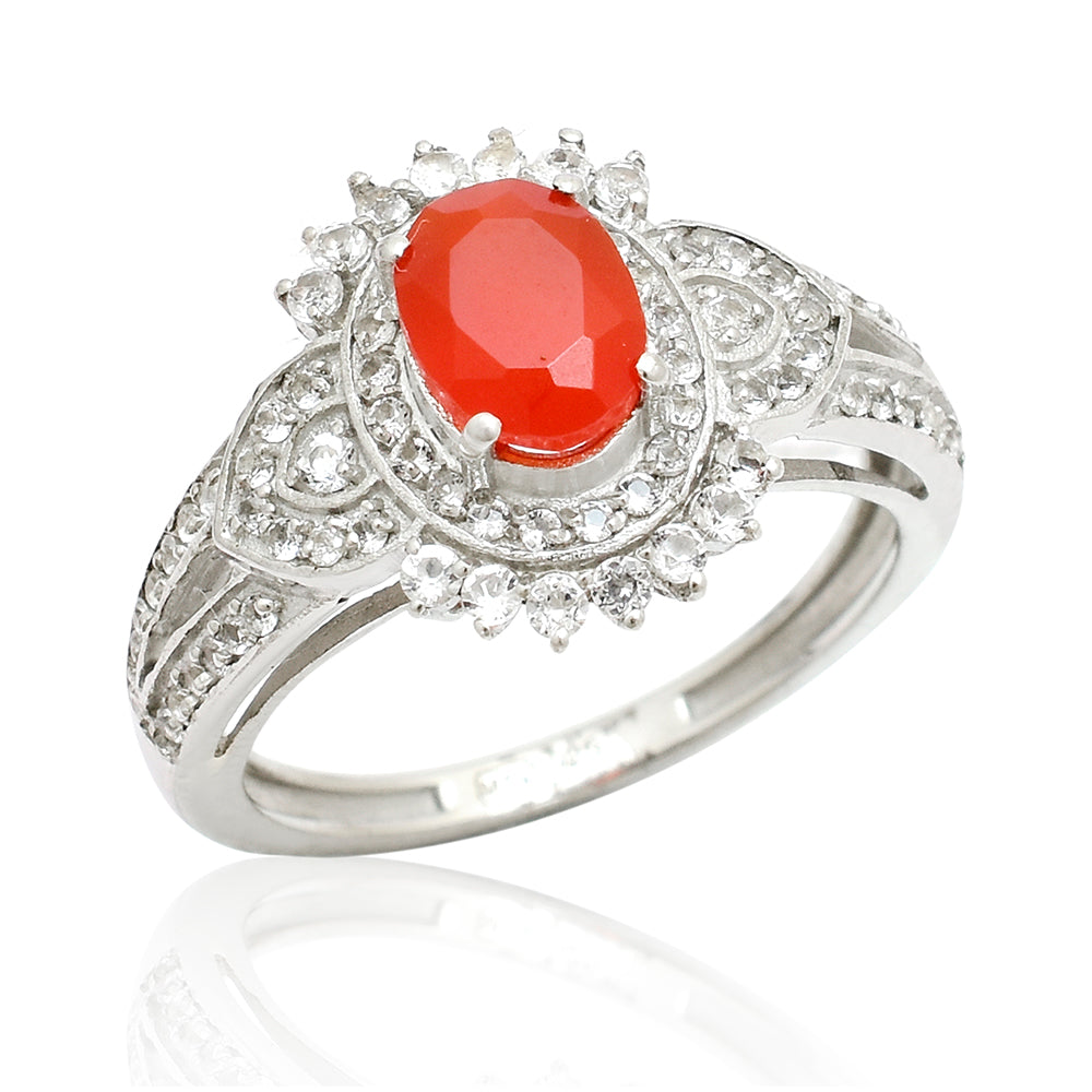 Anillo de Plata con Ágata Roja y Topacio Blanco
