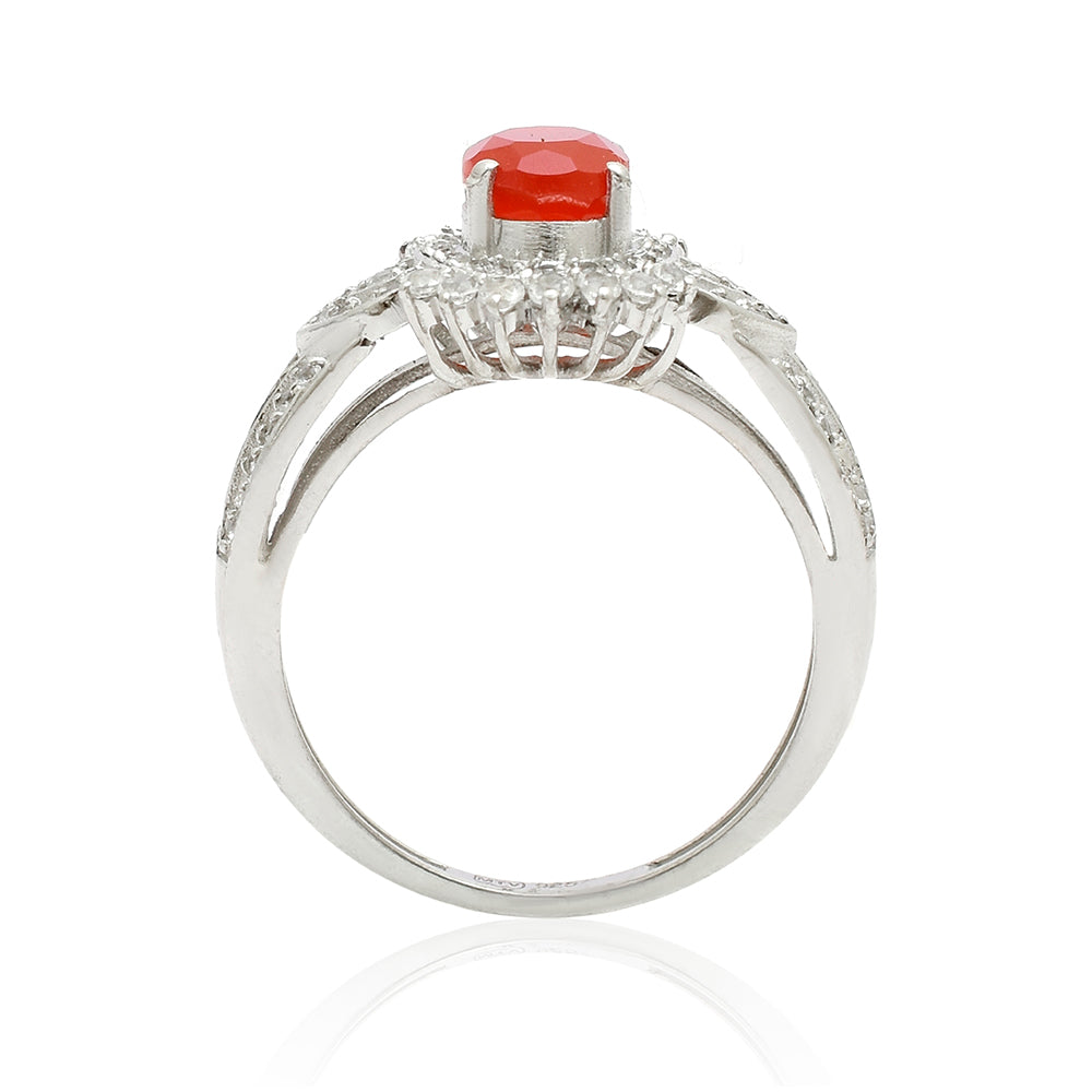 Anillo de Plata con Ágata Roja y Topacio Blanco 3 