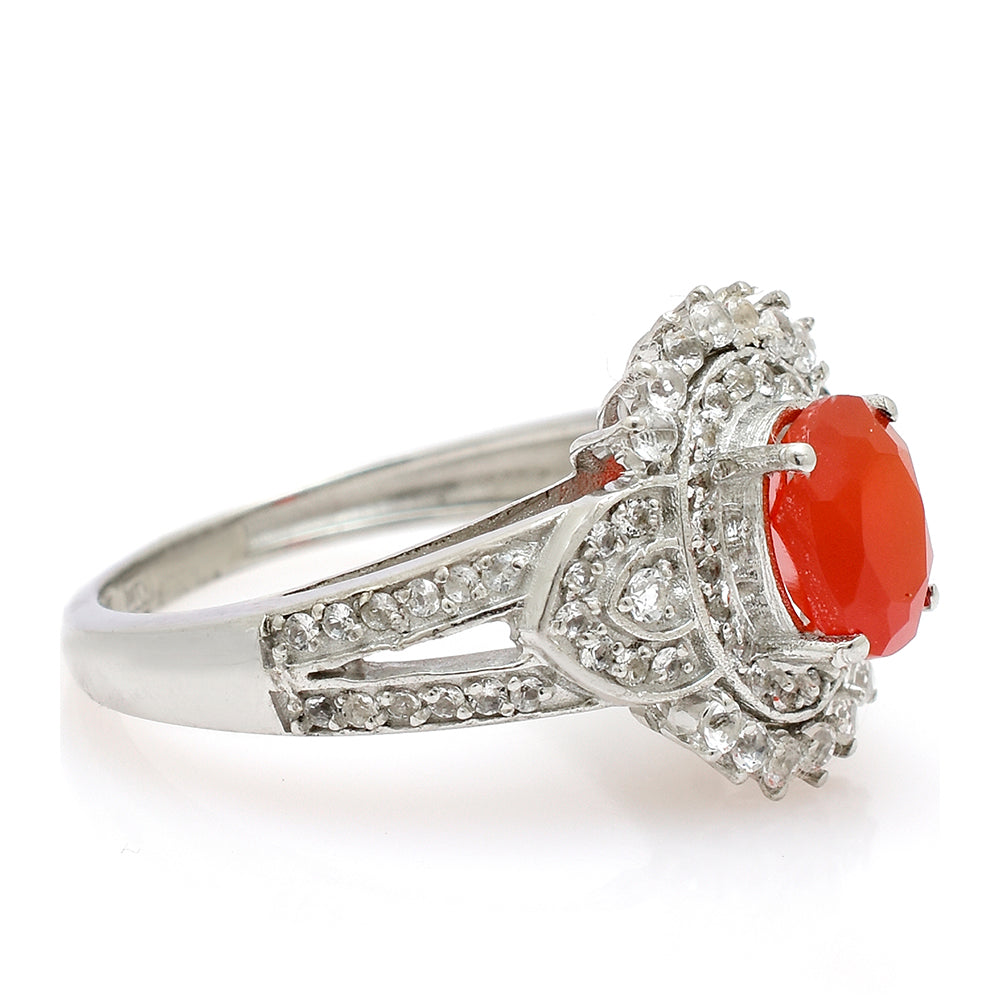 Anillo de Plata con Ágata Roja y Topacio Blanco 4 