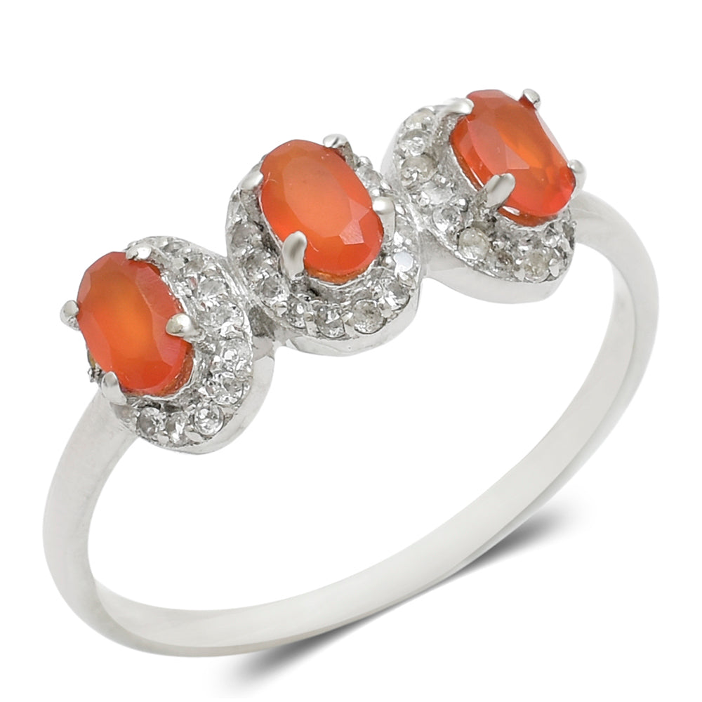 Anillo de Plata con Ágata Roja y Topacio Blanco