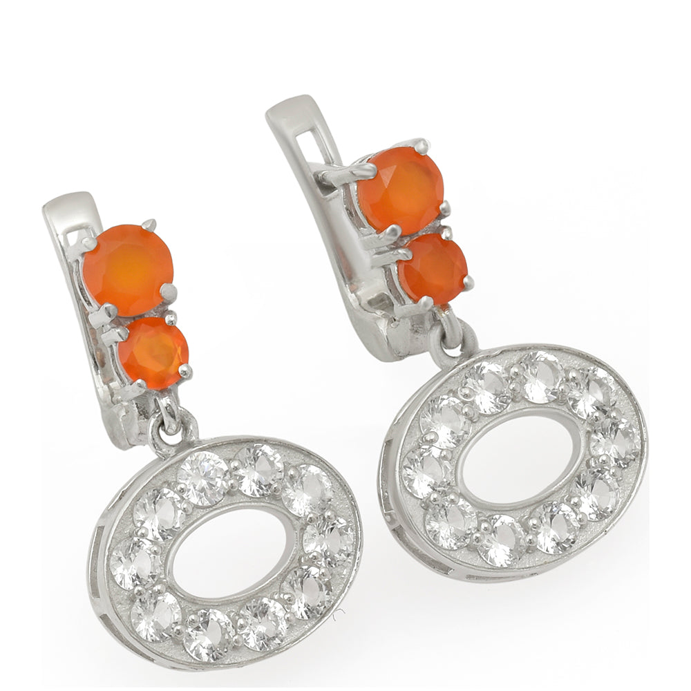 Pendientes de Plata con Ágata Roja y Topacio Blanco 2 