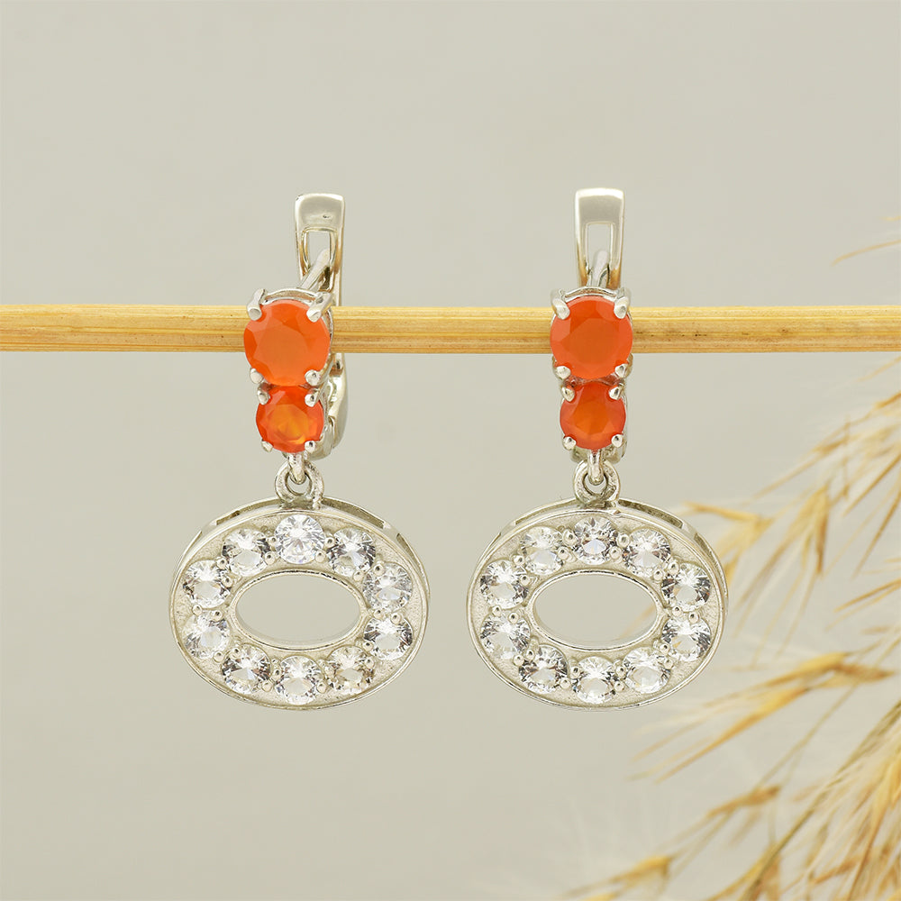 Pendientes de Plata con Ágata Roja y Topacio Blanco 1 