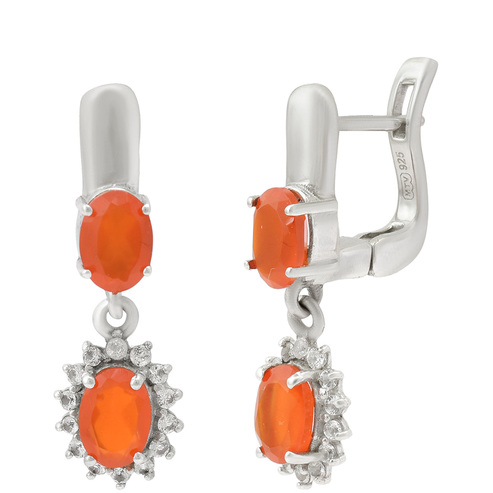 Pendientes de Plata con Ágata Roja y Topacio Blanco 3 