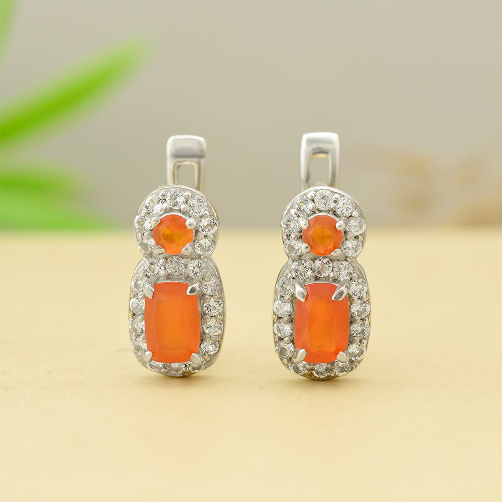 Pendientes de Plata con Ágata Roja y Topacio Blanco 1 