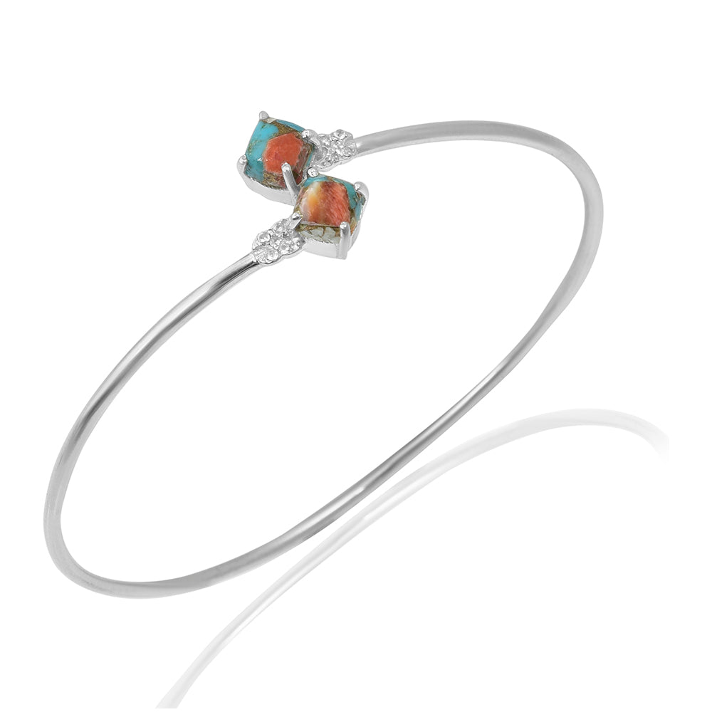 Pulsera de Plata con Turquesa Ostra y Topacio Blanco 4 