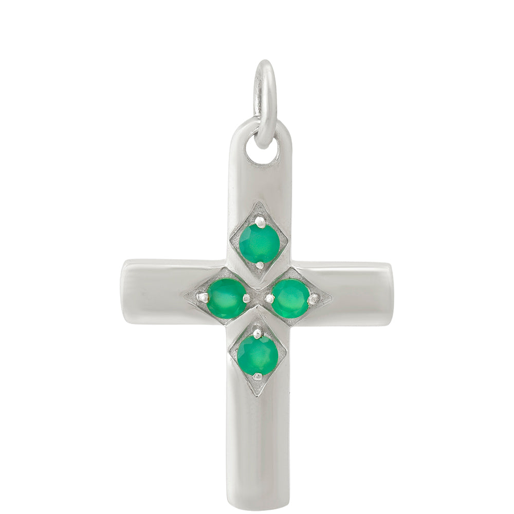 Cruz Colgante de Plata con Ágata Verde