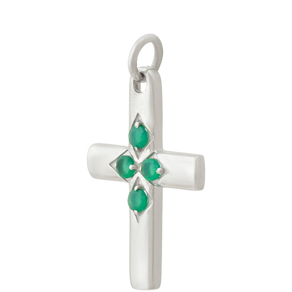 Cruz Colgante de Plata con Ágata Verde 2 