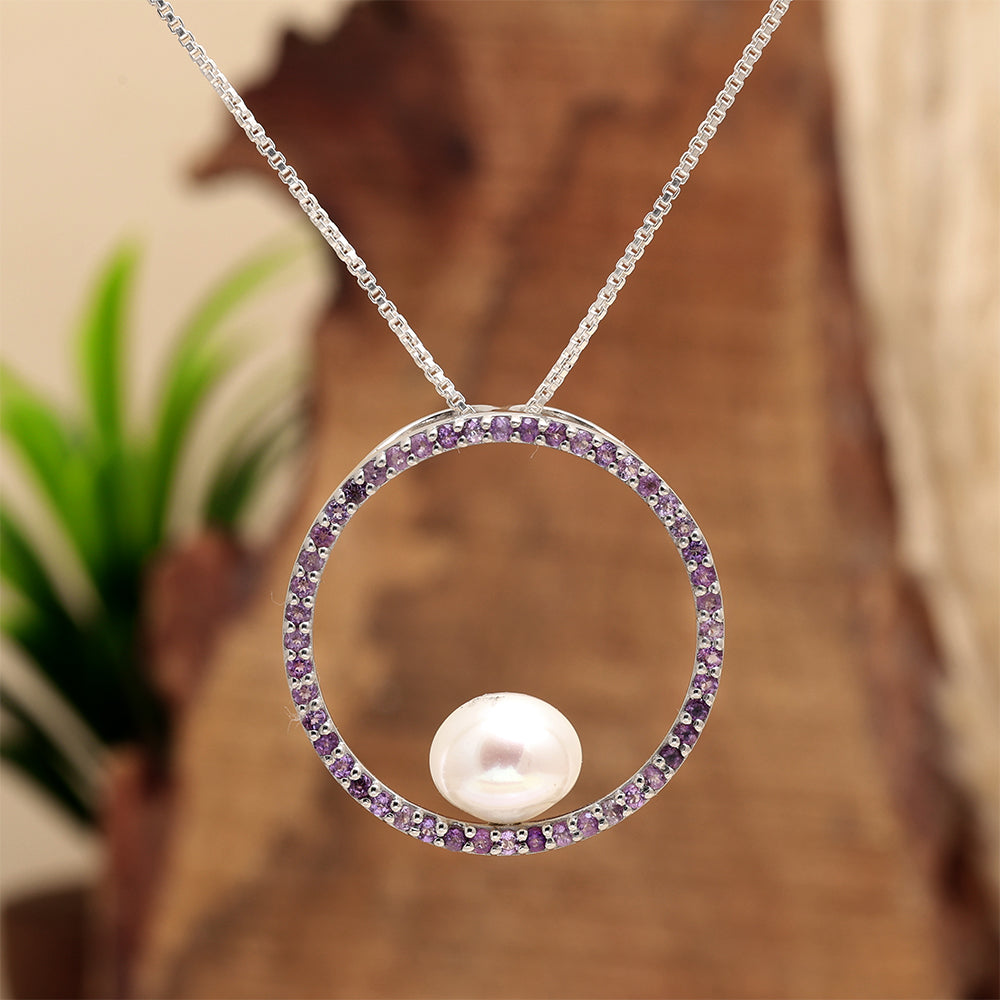 Colgante de Plata con Amatista de Brasil y Perla blanca de agua dulce 2 