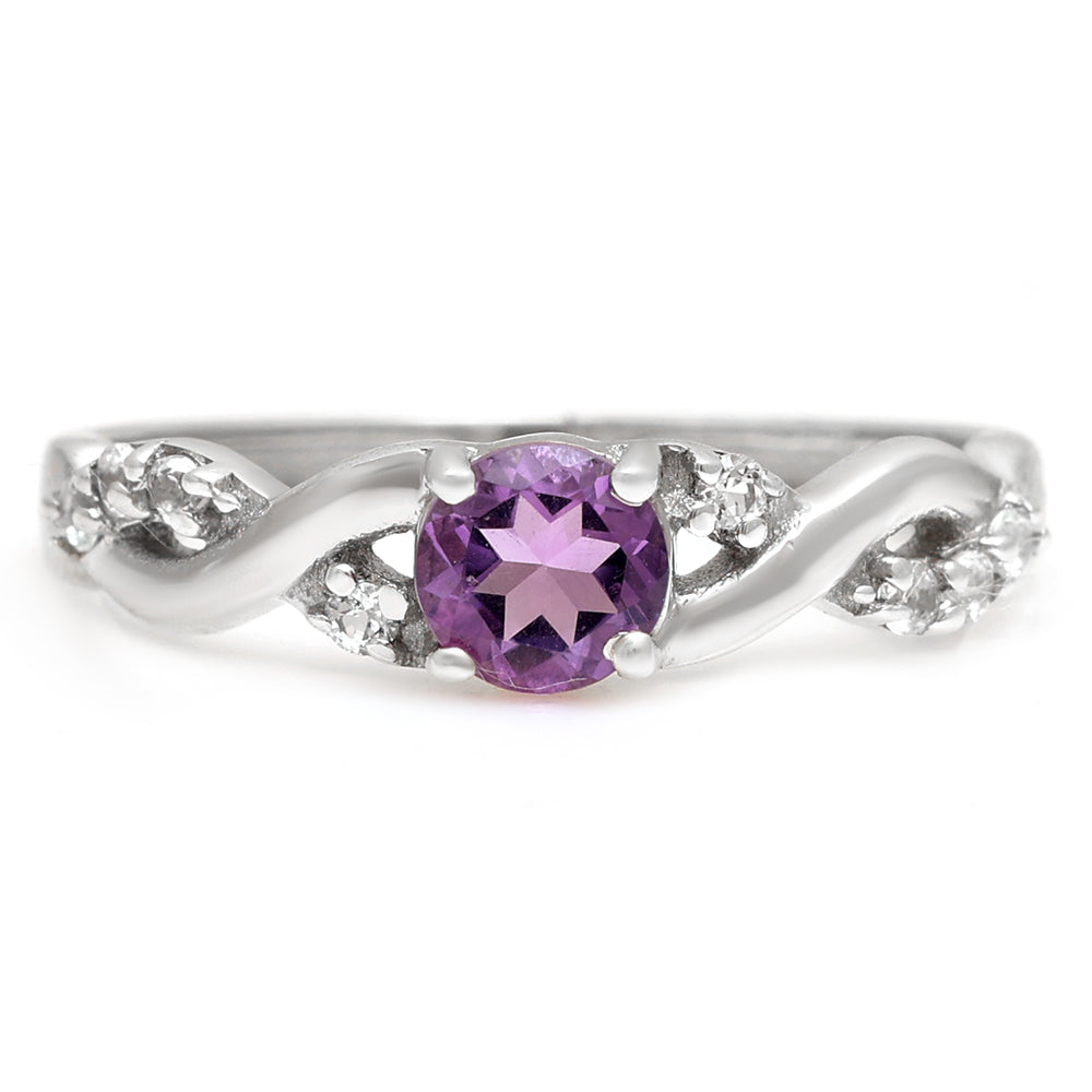 Anillo de Plata con Topacio Blanco y Amatista de Brasil 6 