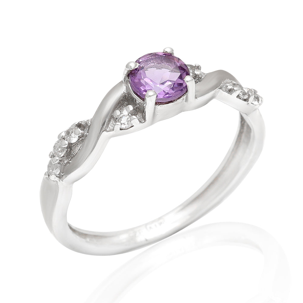 Anillo de Plata con Topacio Blanco y Amatista de Brasil 8 