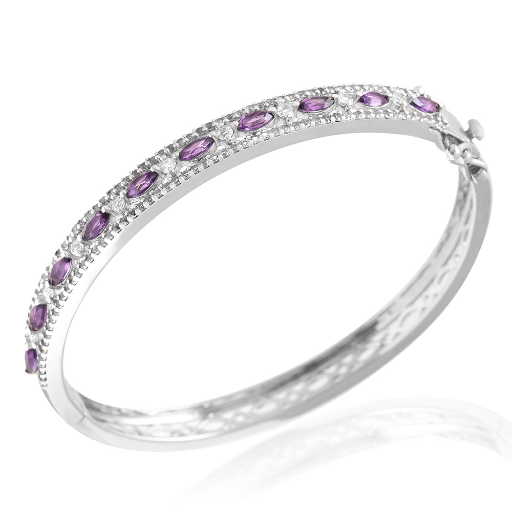 Pulsera de Plata con Amatista de Brasil y Topacio Blanco