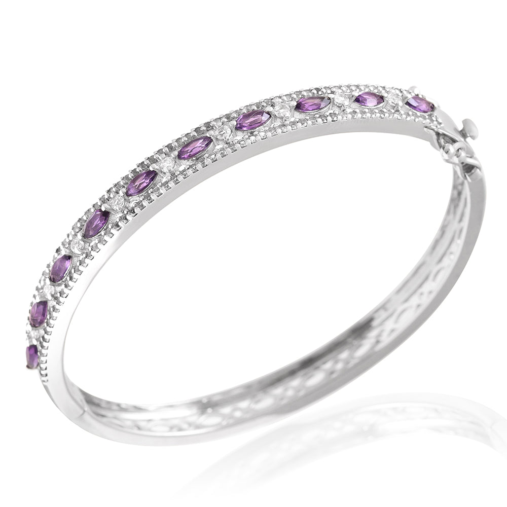 Pulsera de Plata con Amatista de Brasil y Topacio Blanco