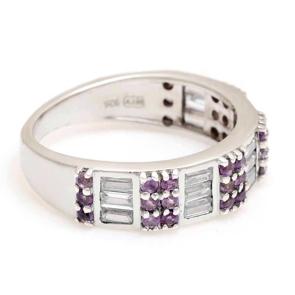 Anillo de Plata con Amatista de Brasil y Topacio Blanco