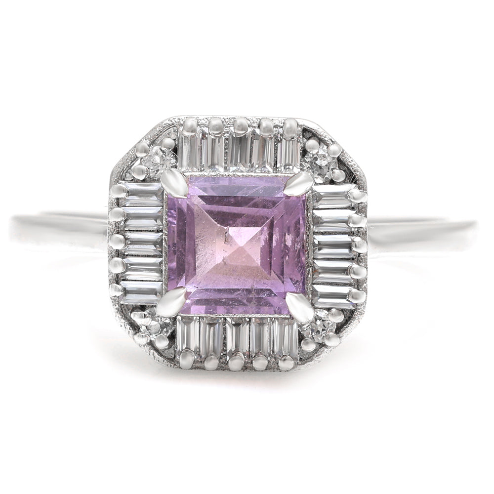 Anillo de Plata con Amatista de Brasil y Topacio Blanco