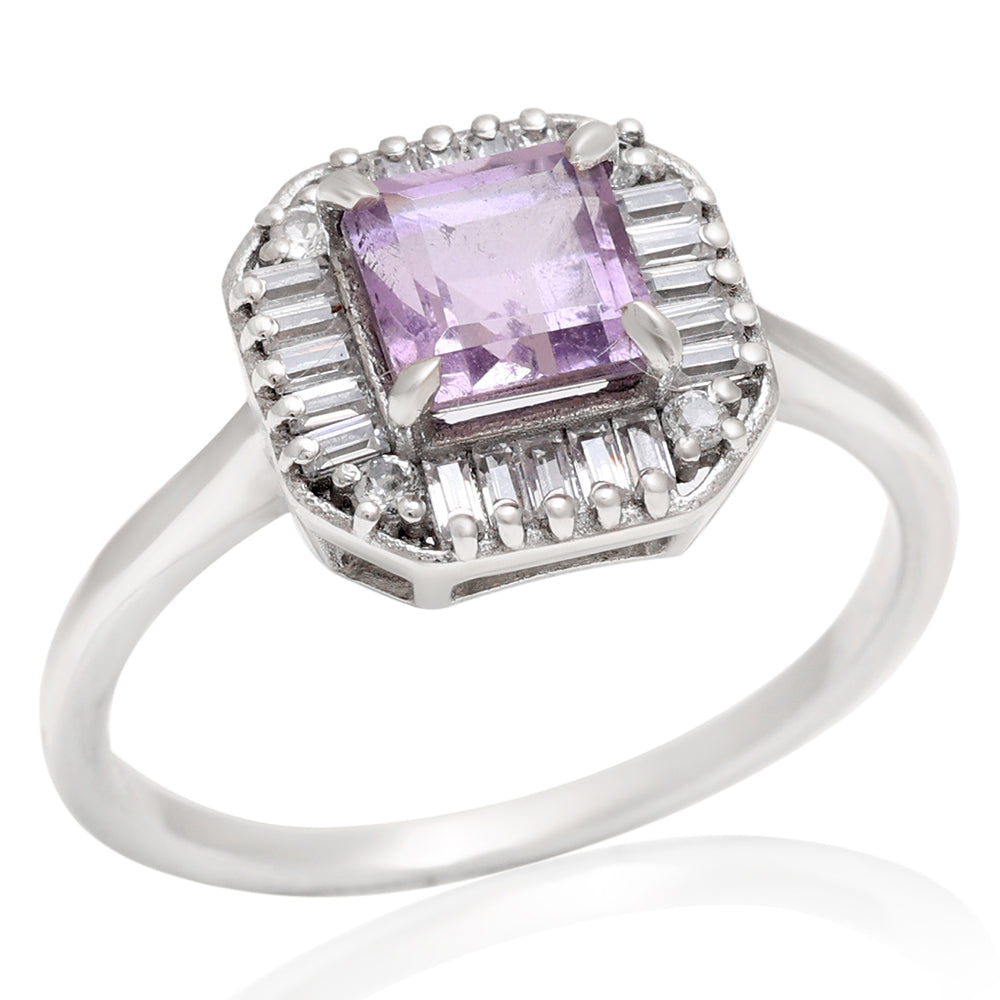 Anillo de Plata con Amatista de Brasil y Topacio Blanco