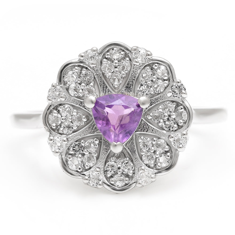 Anillo de Plata con Amatista de Brasil y Topacio Blanco