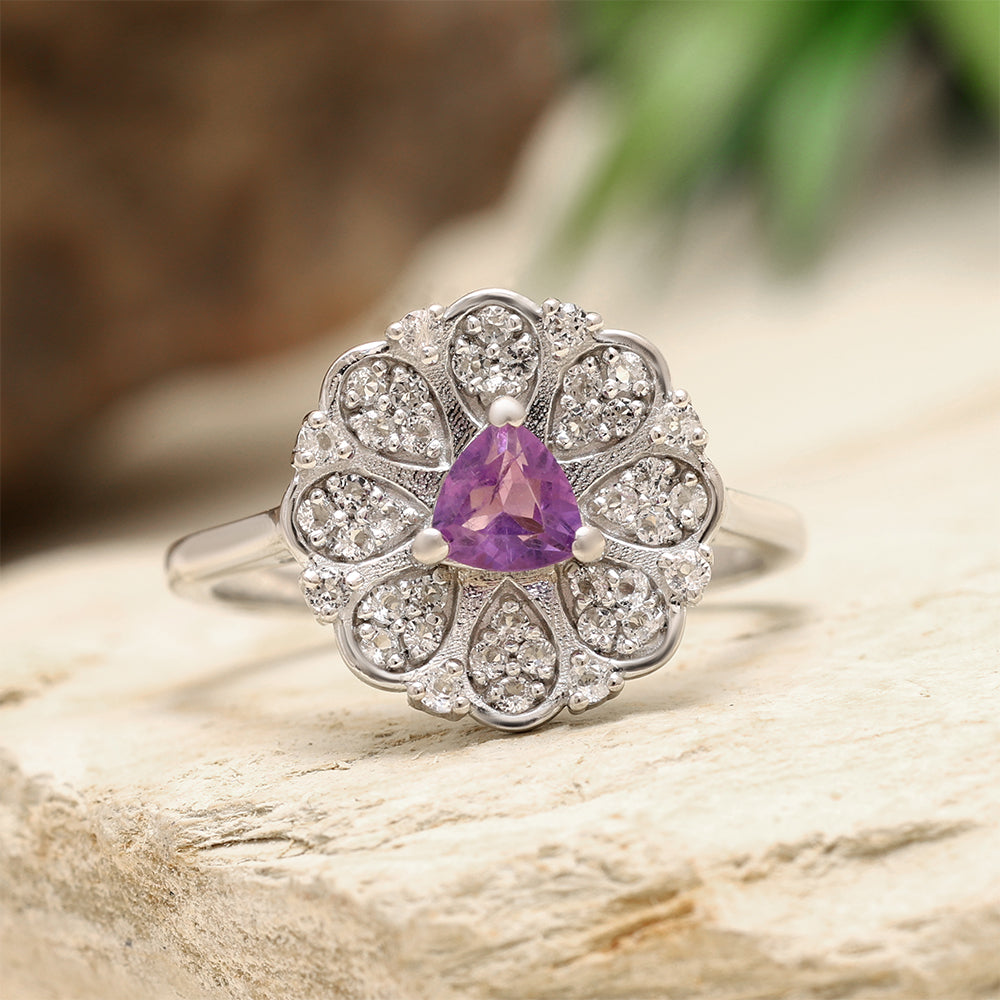 Anillo de Plata con Amatista de Brasil y Topacio Blanco 2 