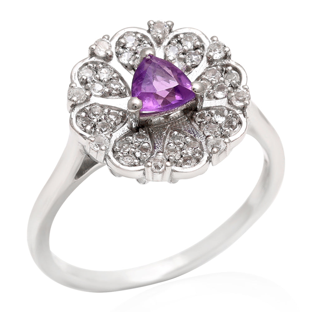 Anillo de Plata con Amatista de Brasil y Topacio Blanco