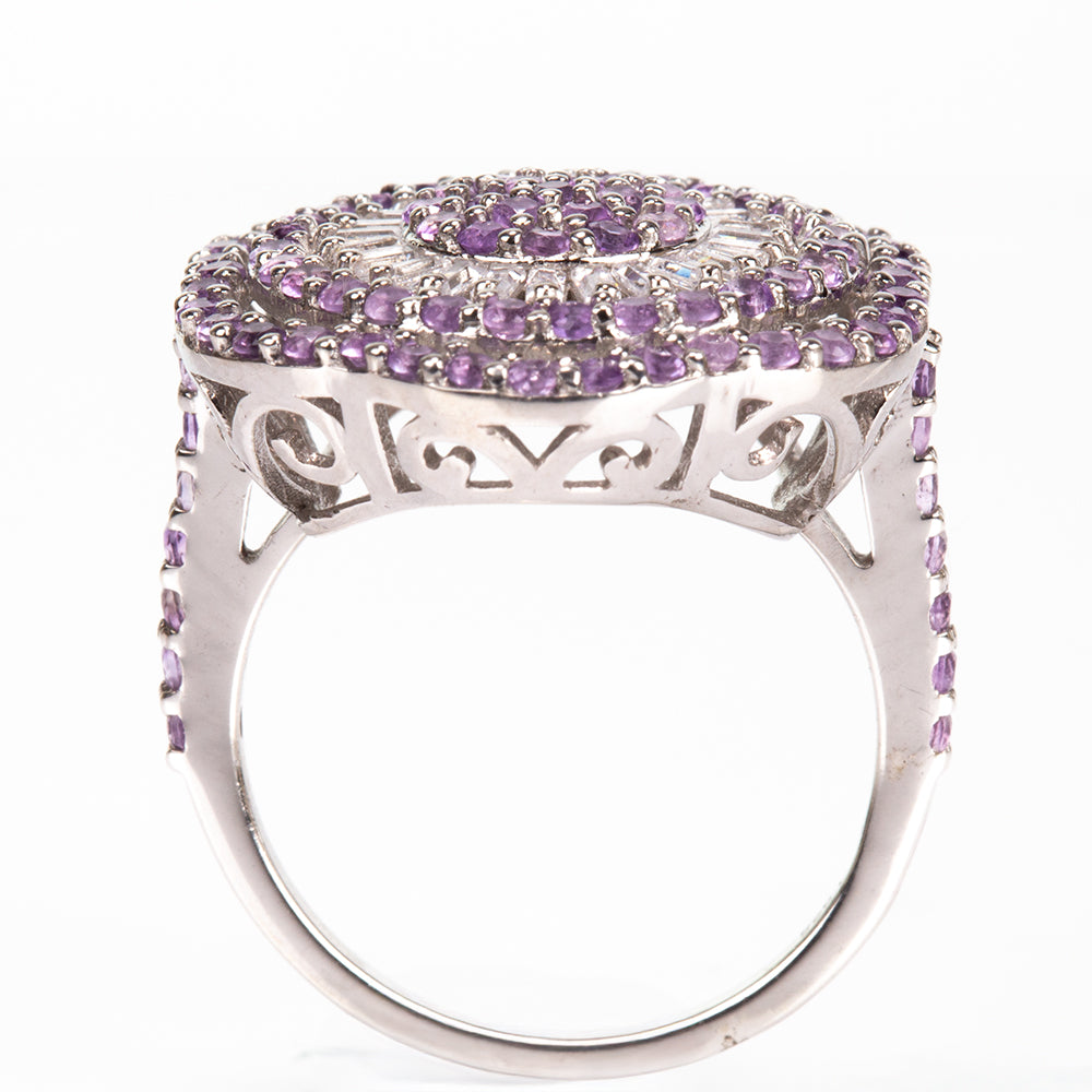 Anillo de Plata con Amatista de Brasil y Topacio Blanco 2 