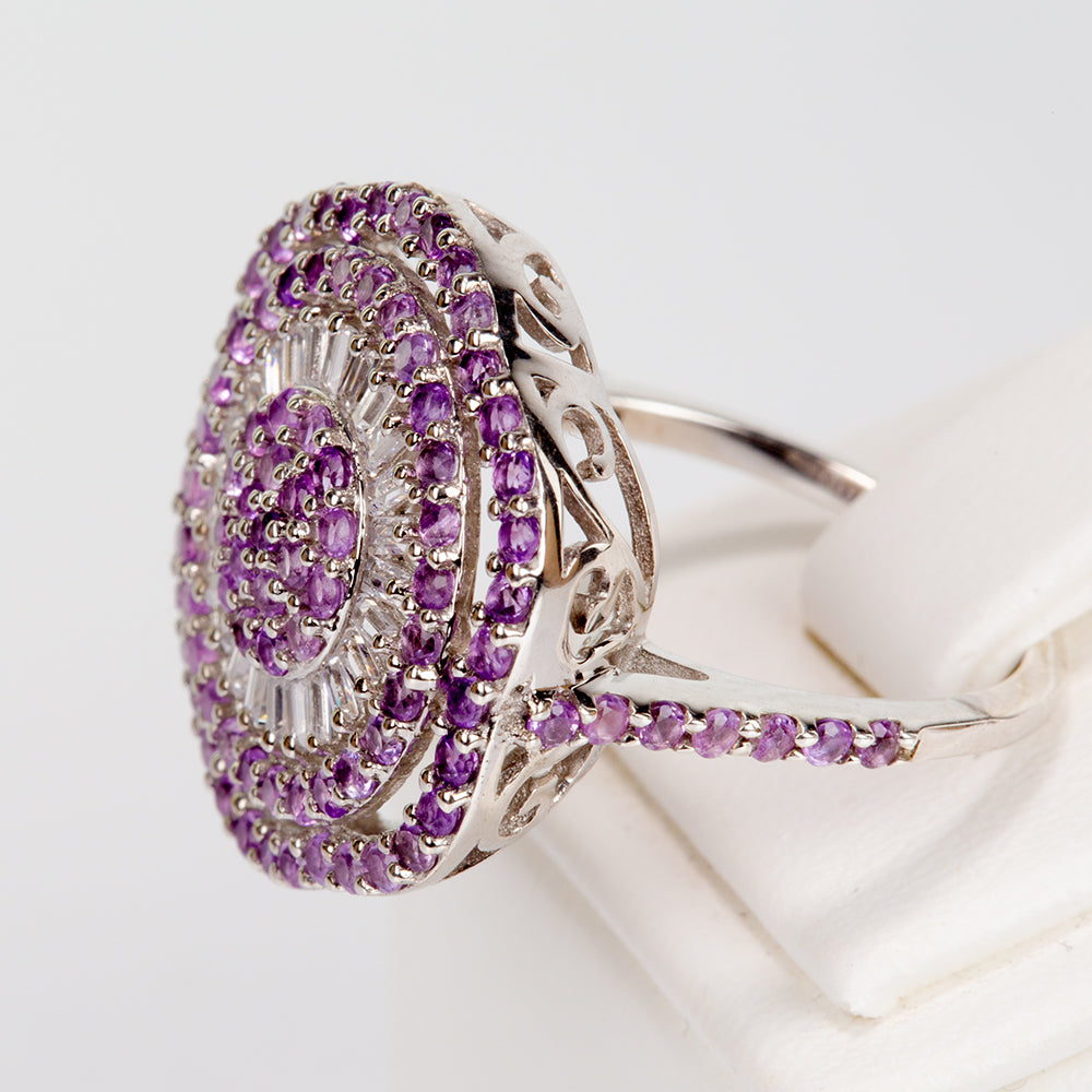 Anillo de Plata con Amatista de Brasil y Topacio Blanco