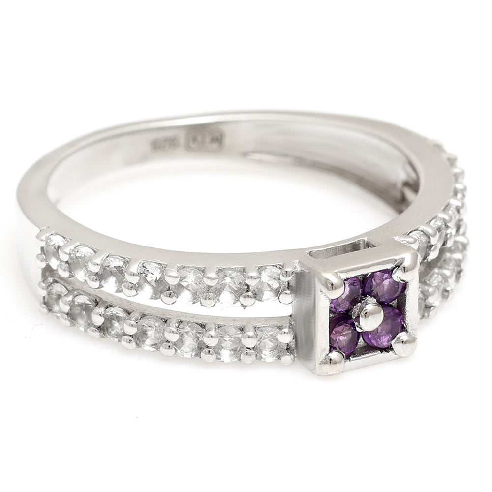 Anillo de Plata con Amatista de Brasil y Topacio Blanco