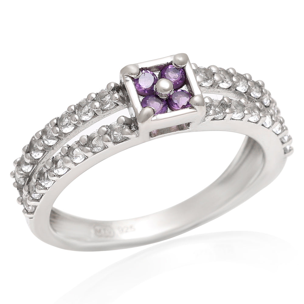 Anillo de Plata con Amatista de Brasil y Topacio Blanco