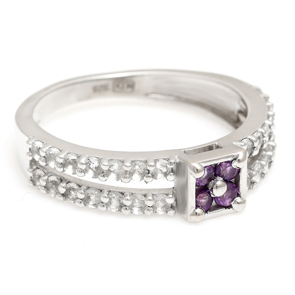Anillo de Plata con Amatista de Brasil y Topacio Blanco
