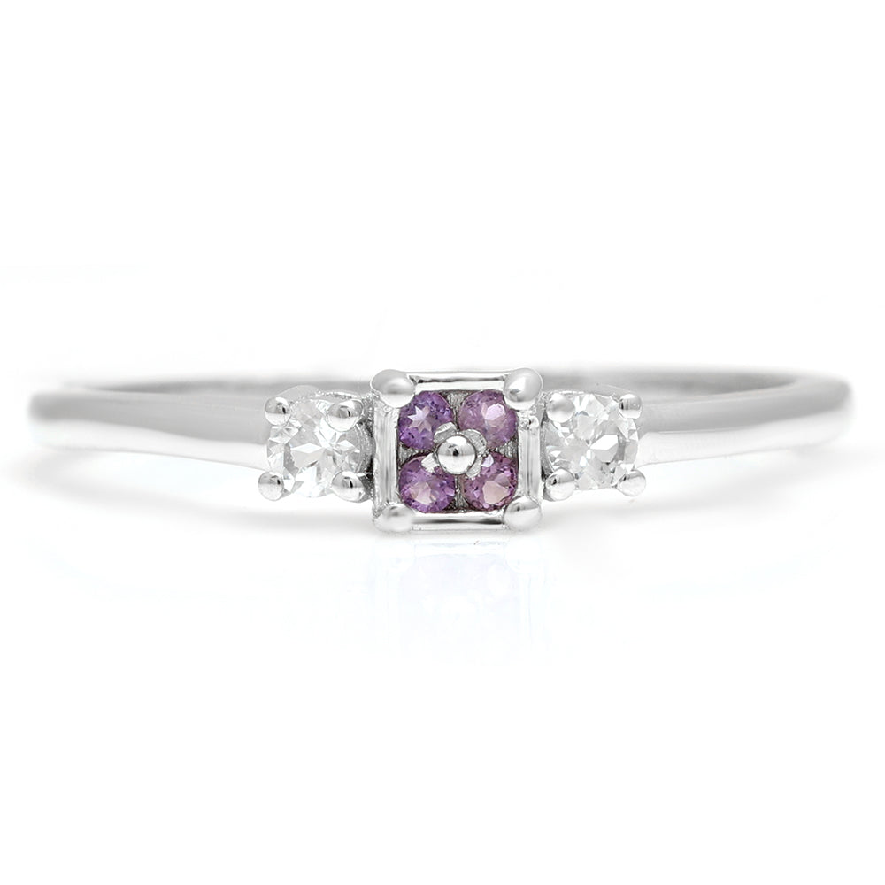 Anillo de Plata con Amatista de Brasil y Topacio Blanco 8 