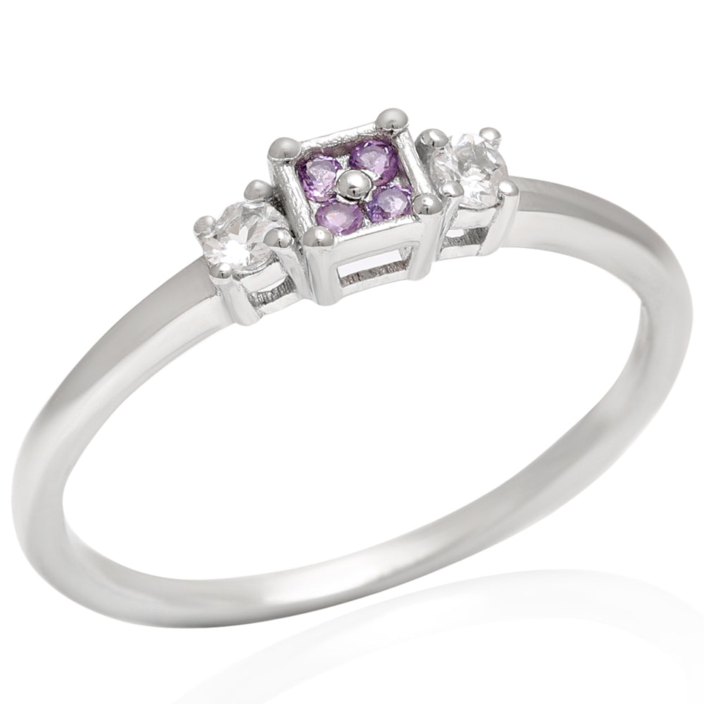 Anillo de Plata con Amatista de Brasil y Topacio Blanco 13 