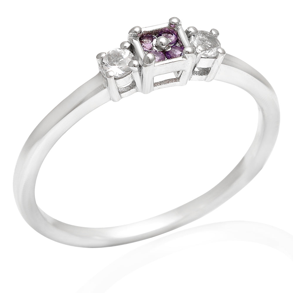 Anillo de Plata con Amatista de Brasil y Topacio Blanco 4 