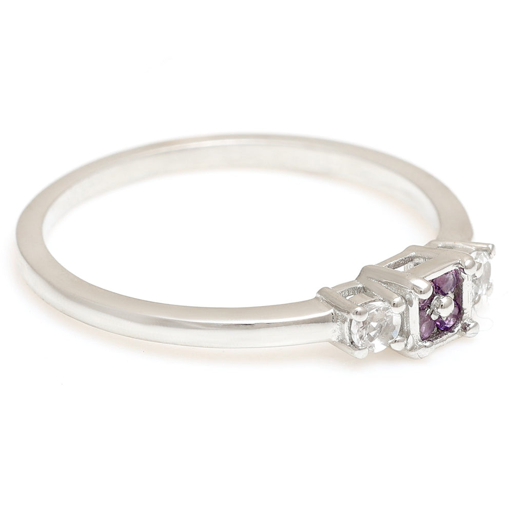Anillo de Plata con Amatista de Brasil y Topacio Blanco