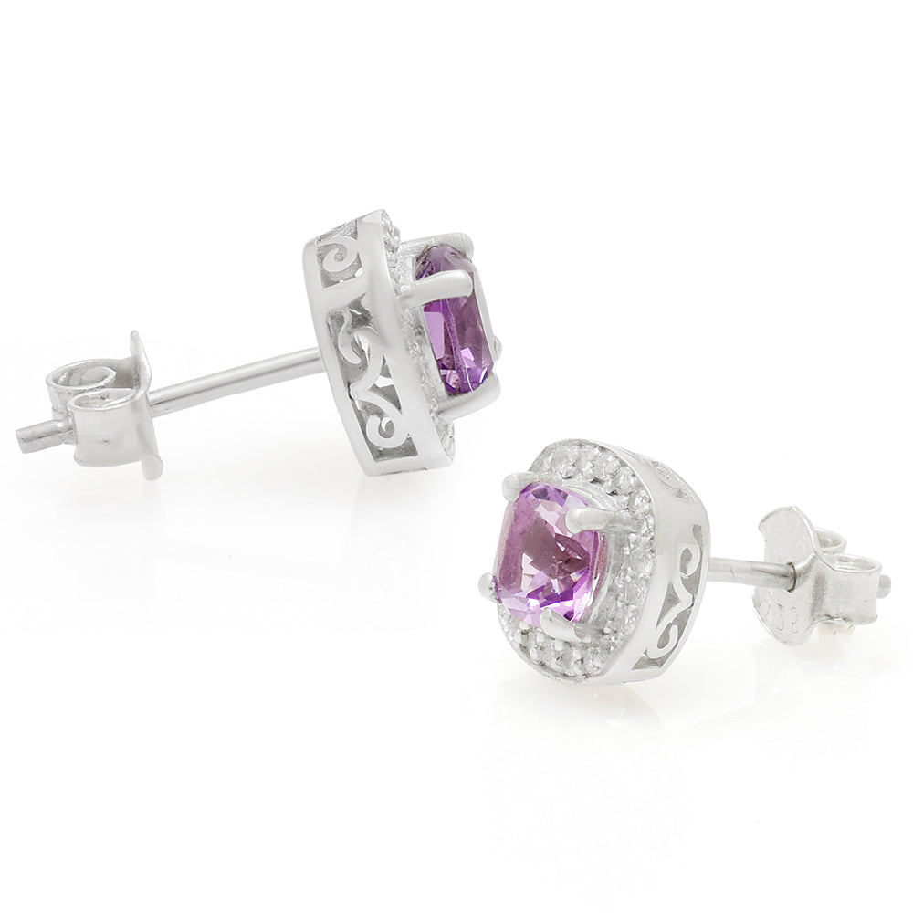Pendientes de Plata con Amatista de Brasil y Topacio Blanco 4 