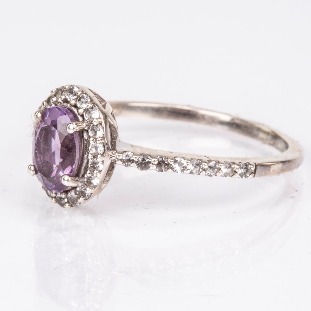 Anillo de Plata con Amatista de Brasil y Topacio Blanco