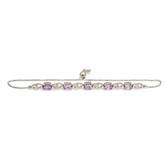 Pulsera de Plata con Topacio Blanco y Amatista de Brasil