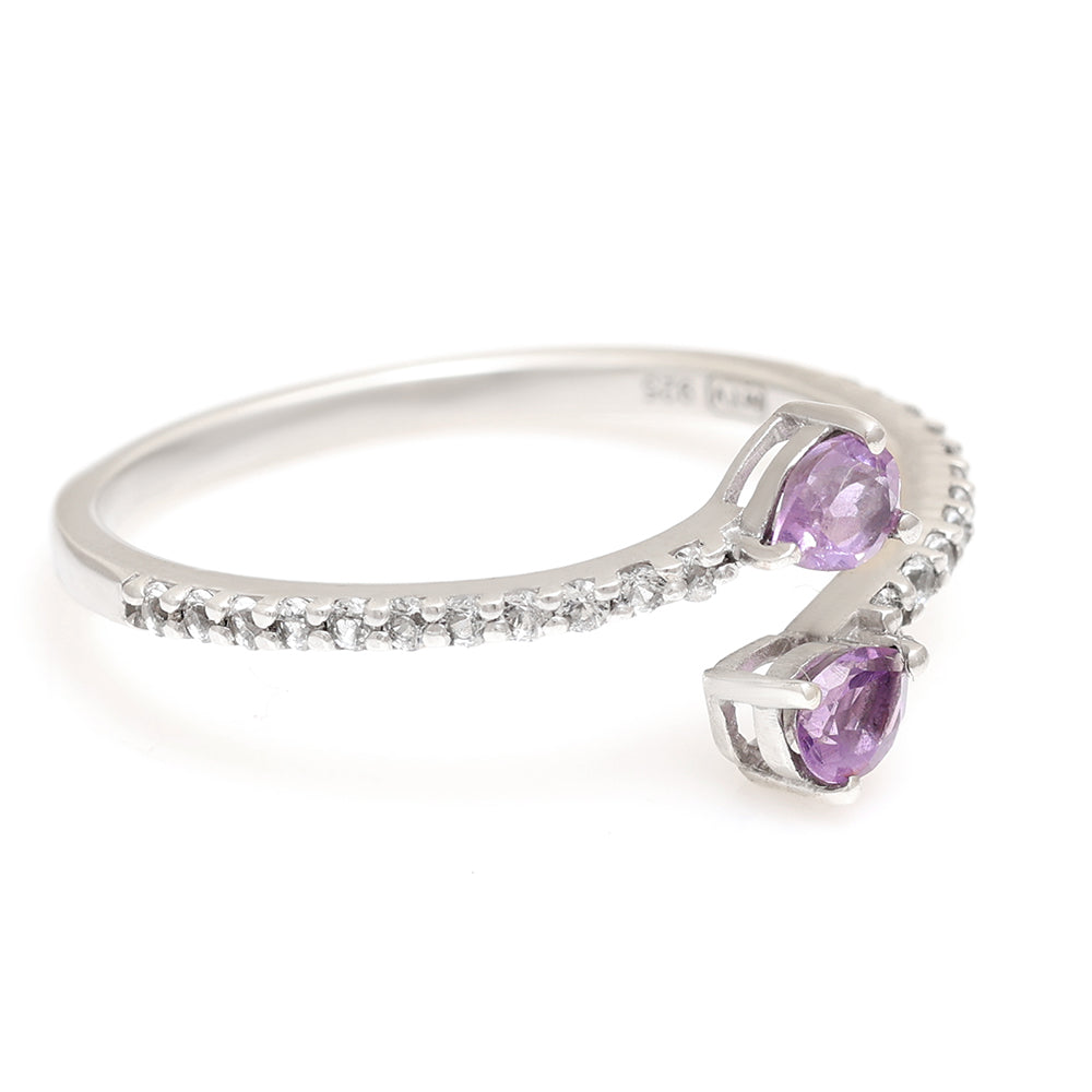 Anillo de Plata con Amatista de Brasil y Topacio Blanco