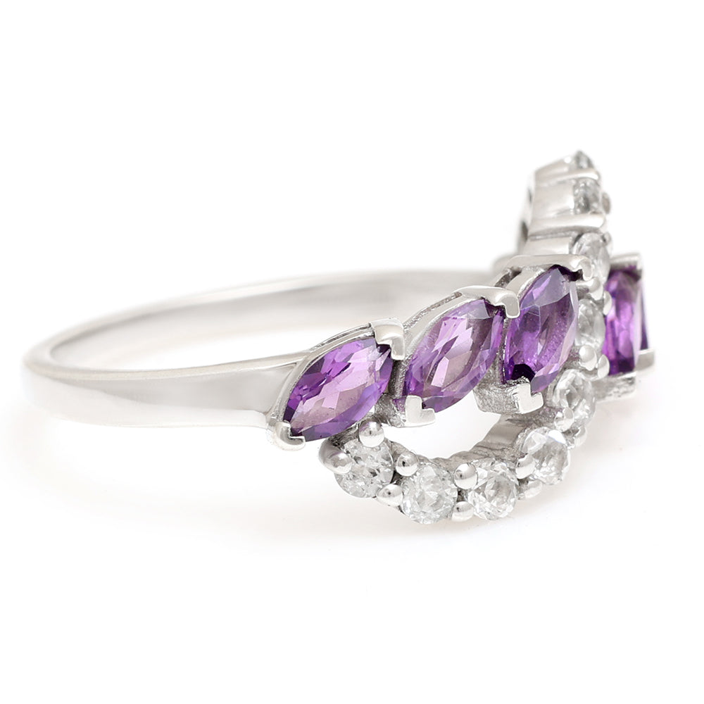 Anillo de Plata con Amatista de Brasil y Topacio Blanco