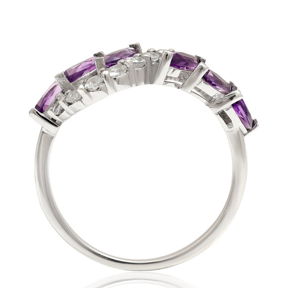 Anillo de Plata con Amatista de Brasil y Topacio Blanco