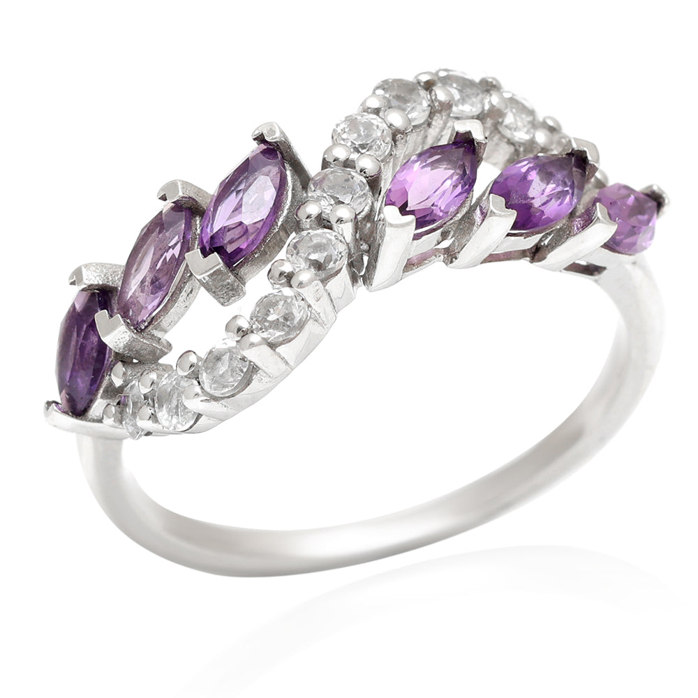 Anillo de Plata con Amatista de Brasil y Topacio Blanco 3 