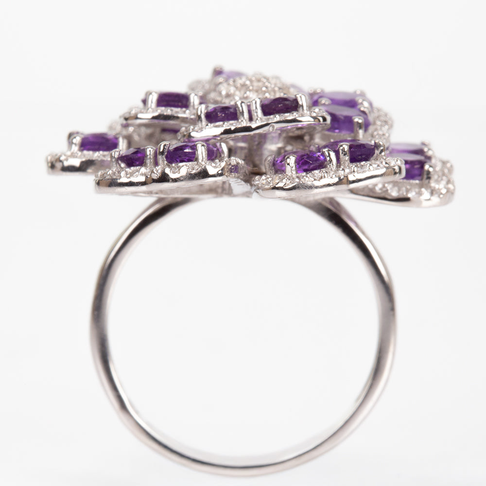Anillo de Plata con Amatista de Brasil y Topacio Blanco