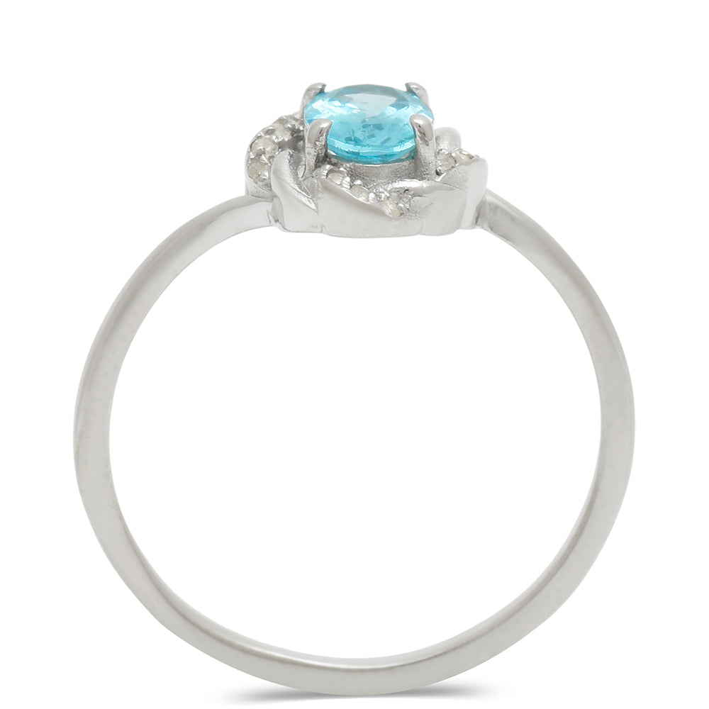 Anillo de Plata con Apatita azul de Madagascar y Topacio Blanco