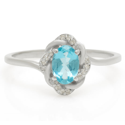Anillo de Plata con Apatita azul de Madagascar y Topacio Blanco