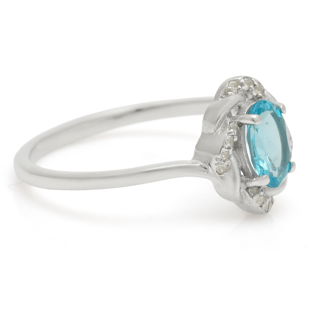 Anillo de Plata con Apatita azul de Madagascar y Topacio Blanco 4 