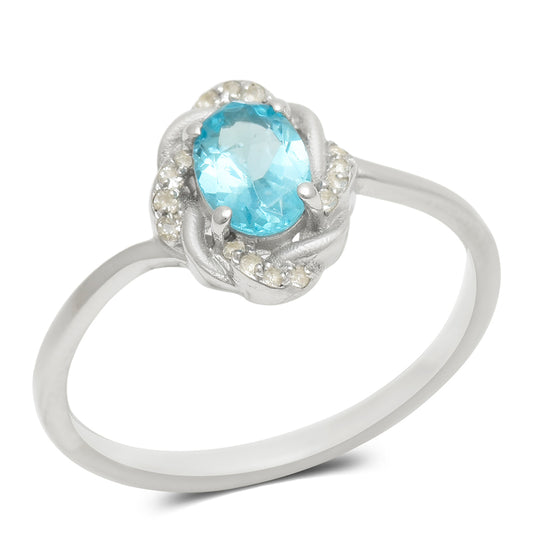 Anillo de Plata con Apatita azul de Madagascar y Topacio Blanco