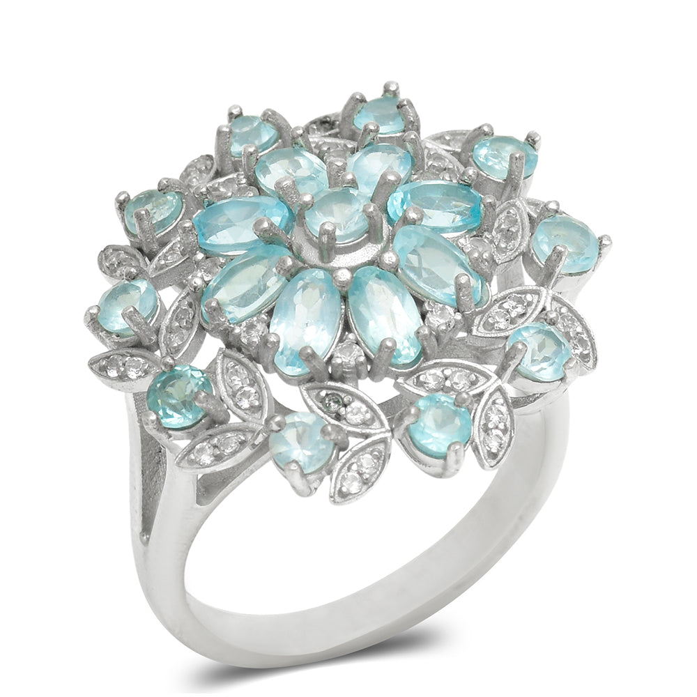 Anillo de Plata con Apatita azul de Madagascar y Topacio Blanco